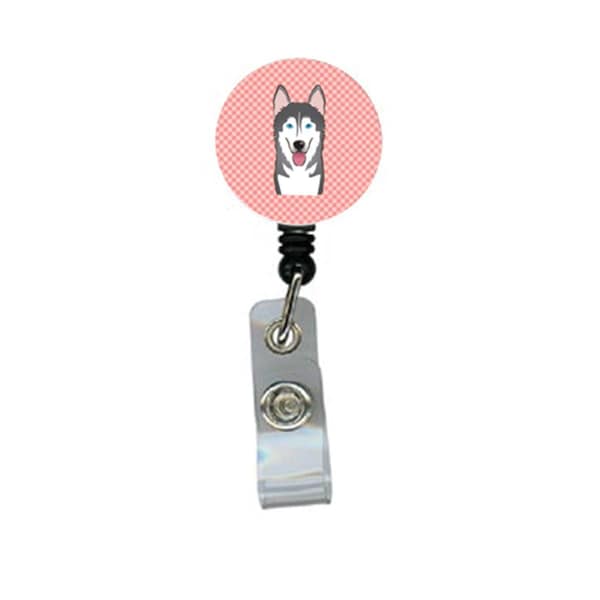 Teacher&Aposs Aid Checkerboard Pink Alaskan Malamute Retractable Badge Reel TE2924926 - main
